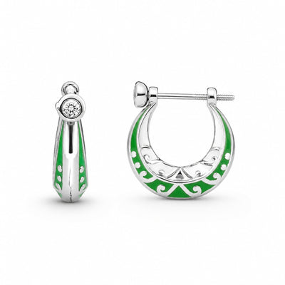 Emerald Crest Hoop Earrings – 925 Silver