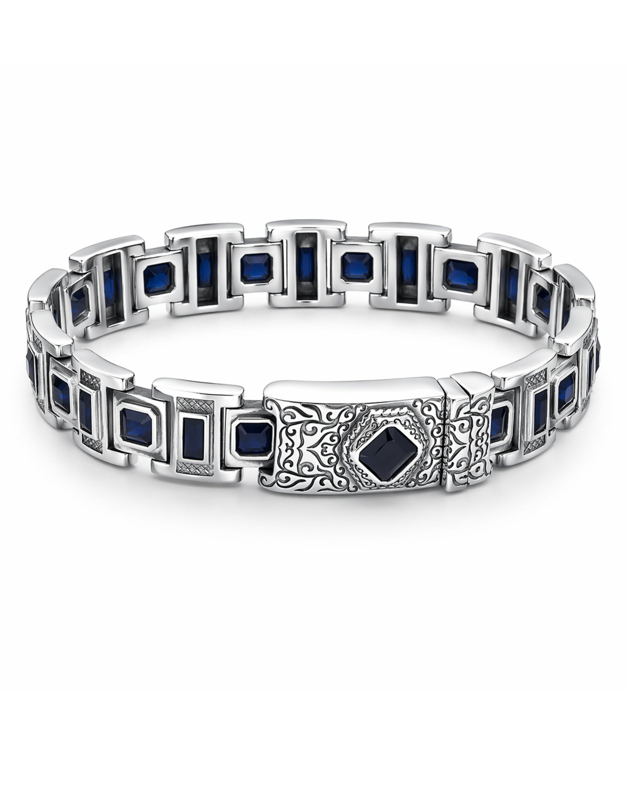 Royal Sapphire Link Bracelet – 925 Silver