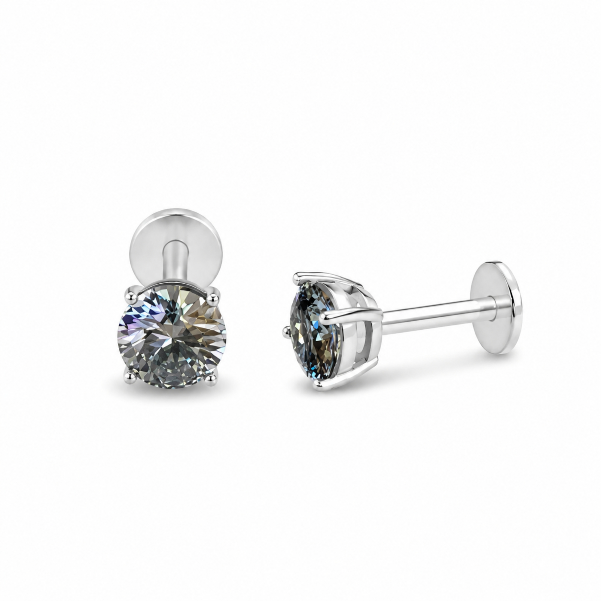 Moissanite Solitaire Stud Earrings | 925 Silver | 5mm | Flatback | Ruaab