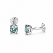 Blue Moissanite Solitaire Stud Earrings | 925 Silver | 5mm Aqua | Flatback | Ruaab