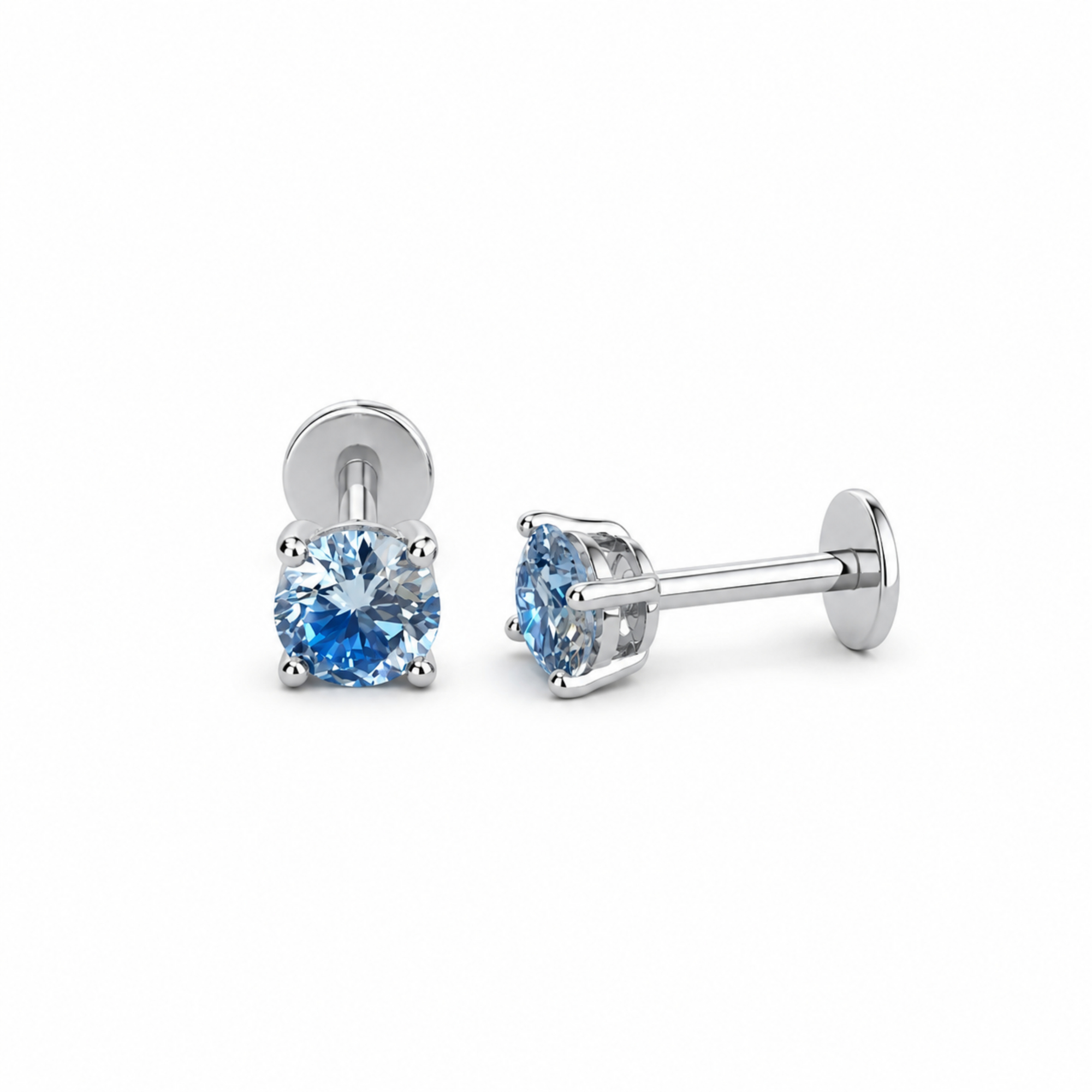 Sapphire Blue Moissanite Stud Earrings | 925 Silver | 5mm | Flatback | Ruaab