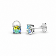 Rainbow Moissanite Stud Earrings | 925 Silver | 5mm Cushion Cut | Flatback | Ruaab