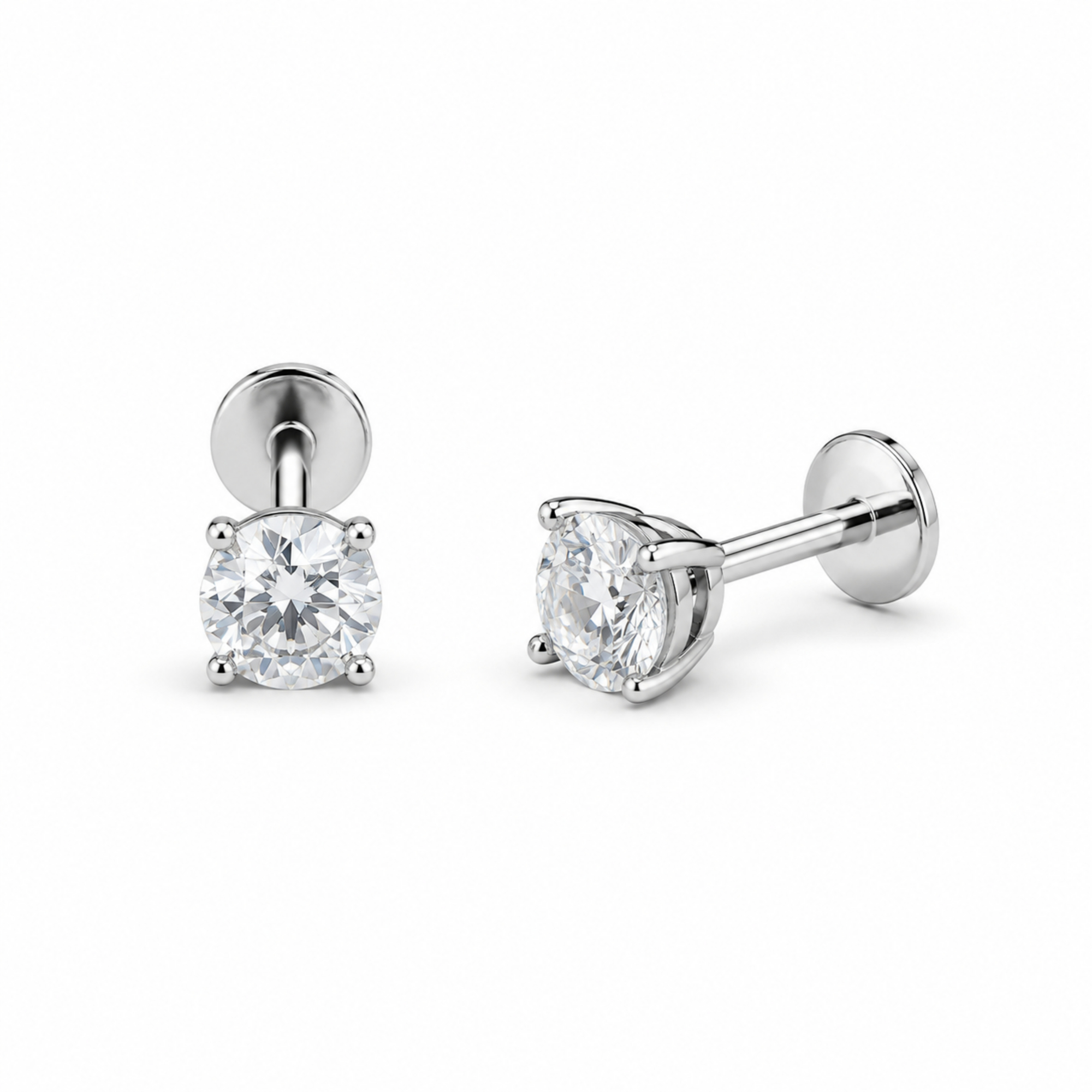 Moissanite Solitaire Stud Earrings | 925 Silver | 5mm White | Flatback | Ruaab