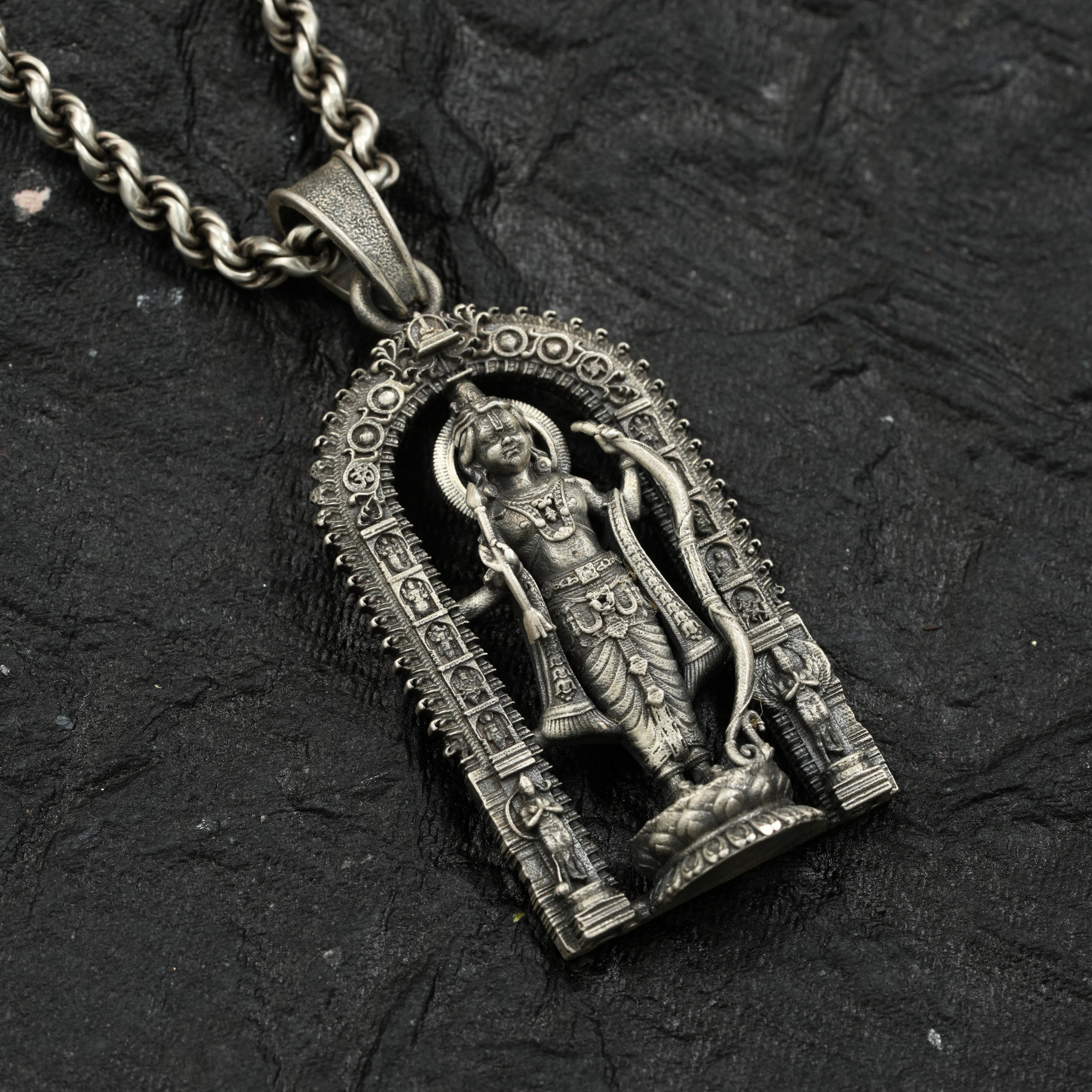 Ayodhya Ram Lalla Antique Silver Pendant | 925 Sterling Silver | Spiritual Pendant for Men