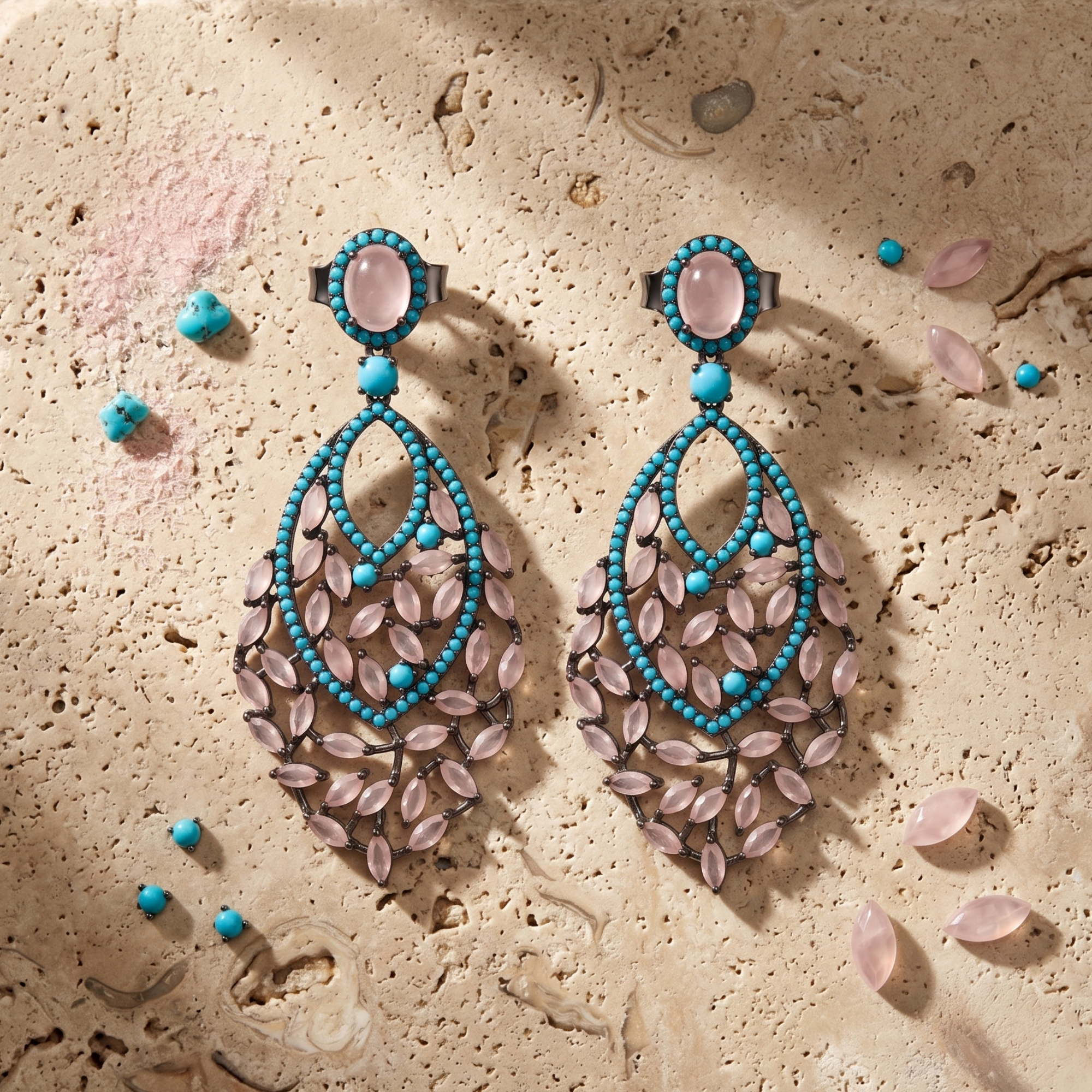 Blush Turquoise Vine Drop Earrings