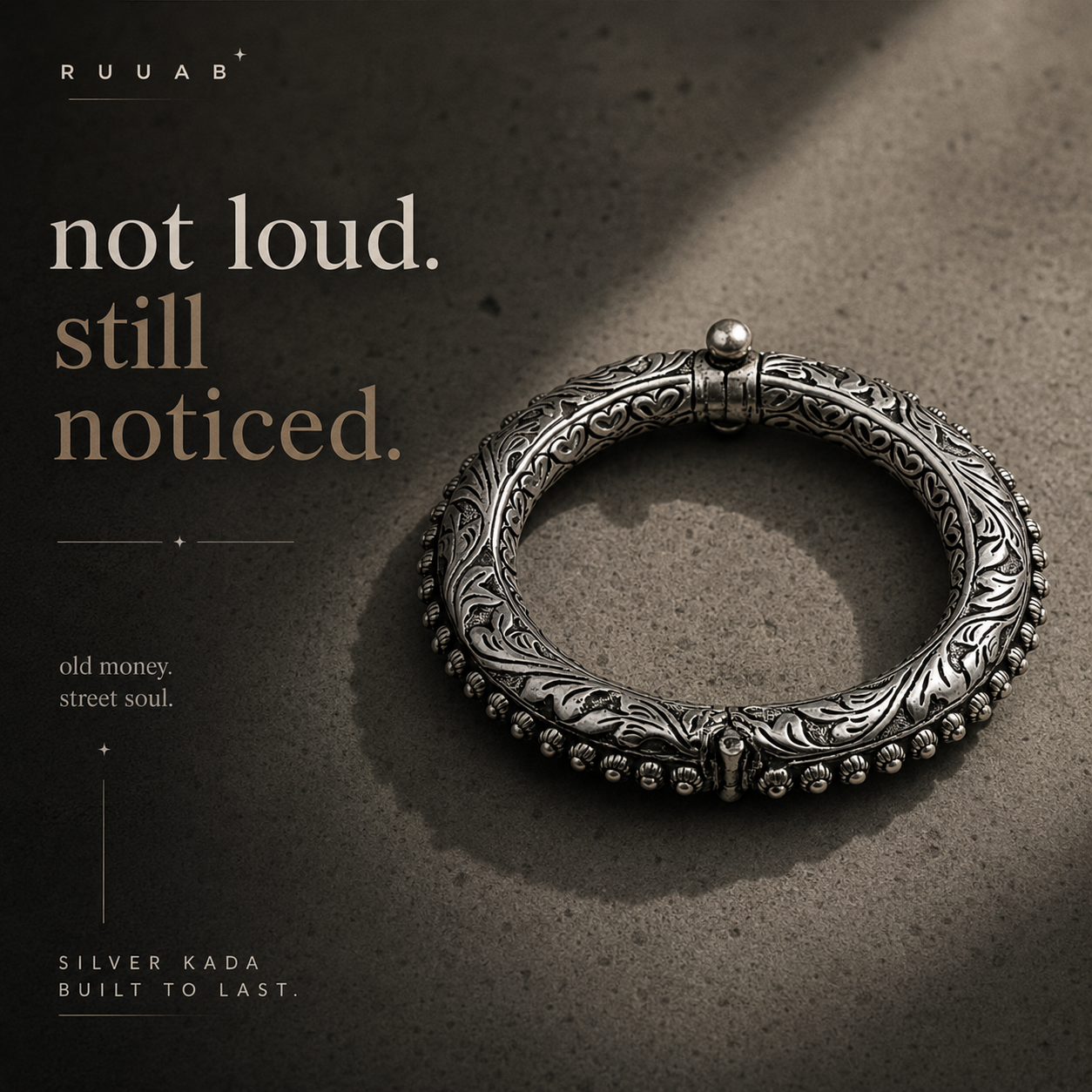 Rajwadi Beaded Kada for Men – 925 Silver - Antique Kada - Ruaab