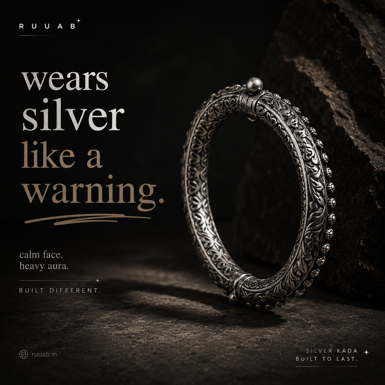 Rajwadi Beaded Kada for Men – 925 Silver - Antique Kada - Ruaab