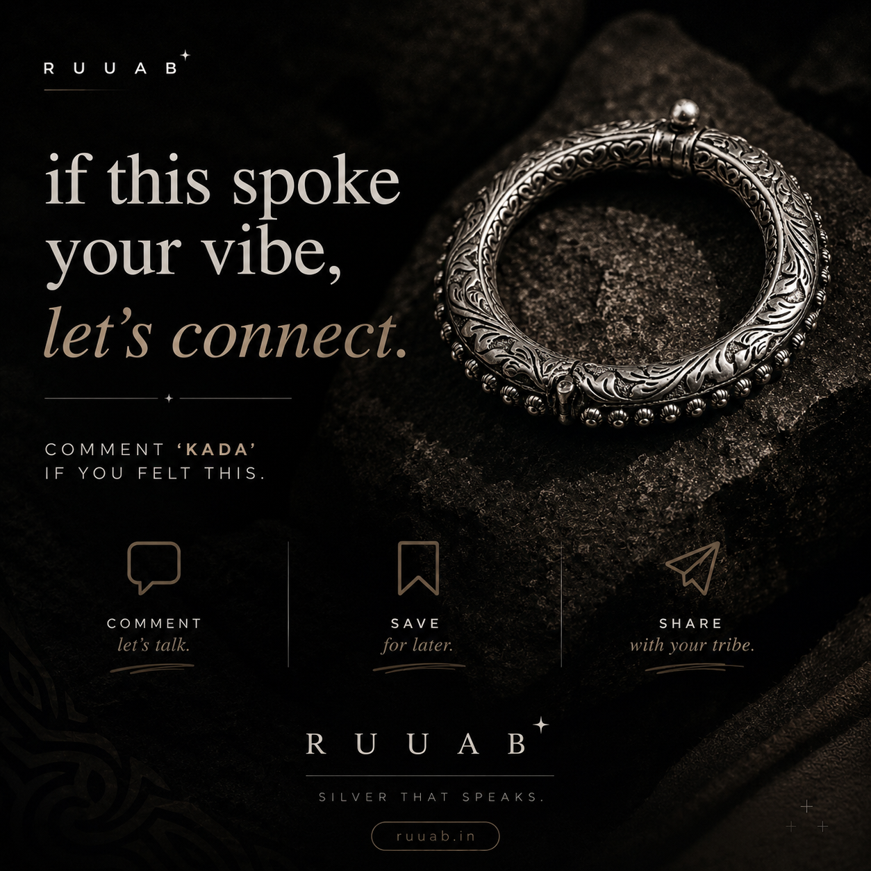 Rajwadi Beaded Kada for Men – 925 Silver - Antique Kada - Ruaab