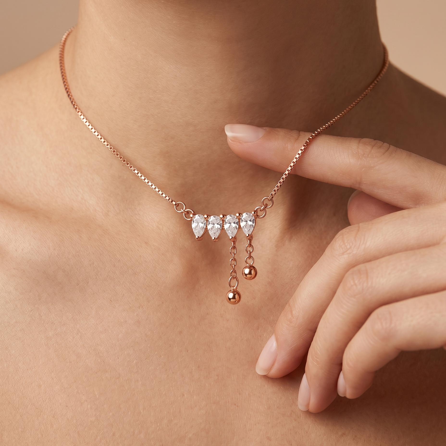 Crystal Drop Necklace — 925 Sterling Silver | Rose Gold | Daily Wear