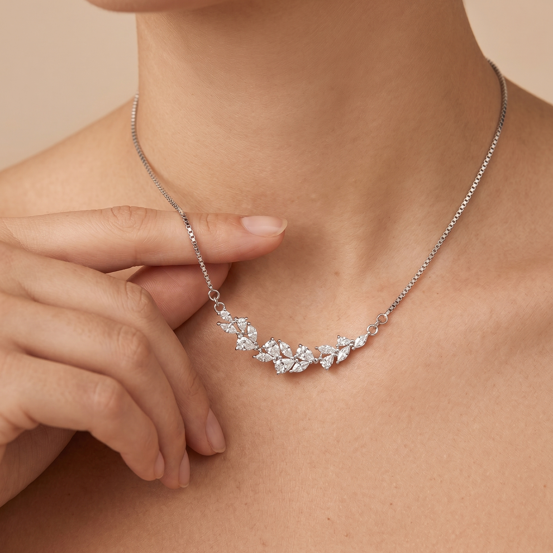 Crystal Leaf Necklace – 925 Silver