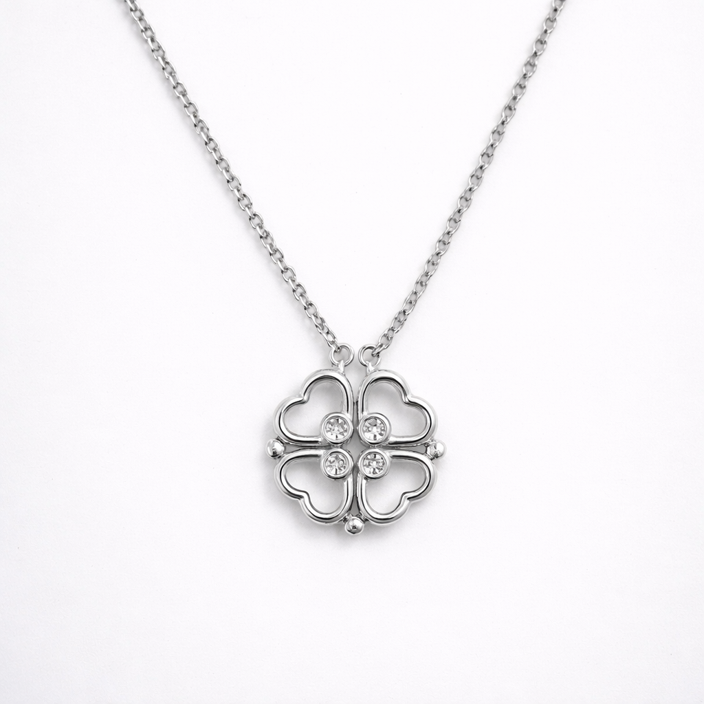 Amora 4-Heart Clover Magnetic Necklace – 925 Silver
