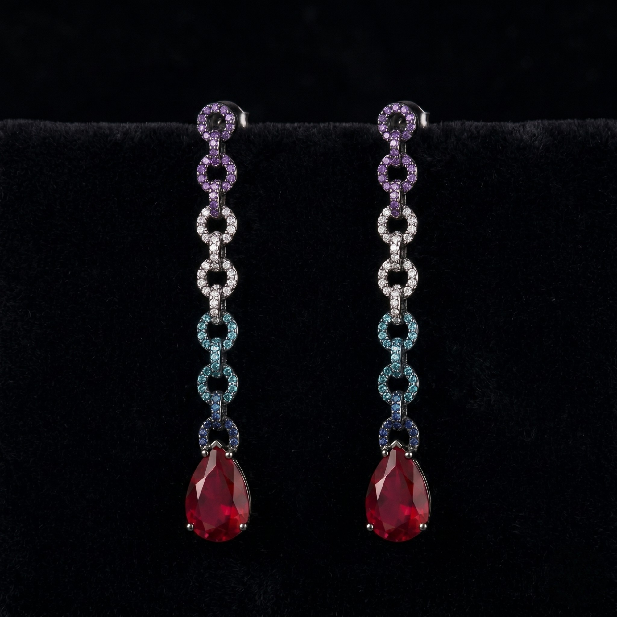 Prism Ruby Chain Drop Earrings