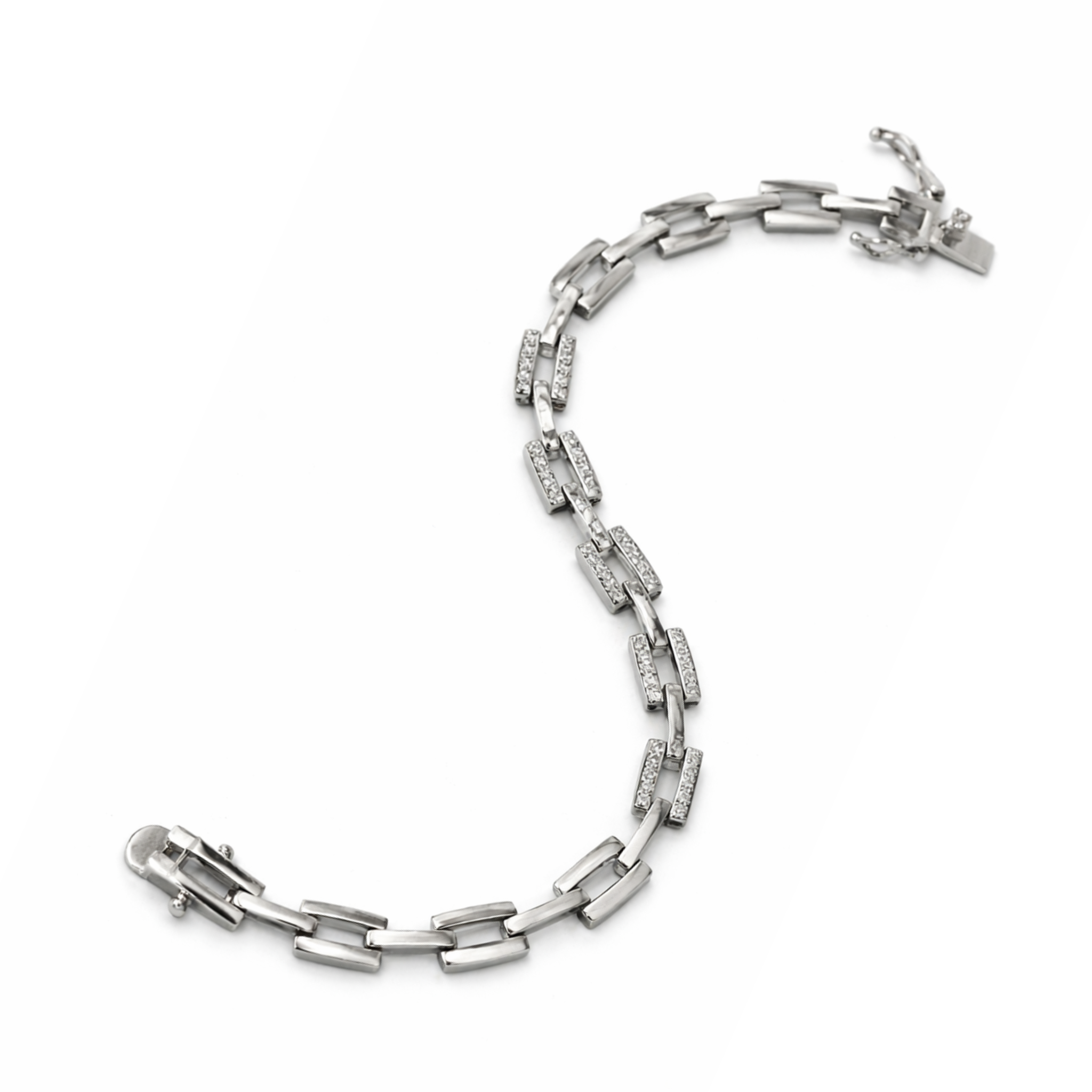 Geometric Link Diamond Bracelet – 925 Silver