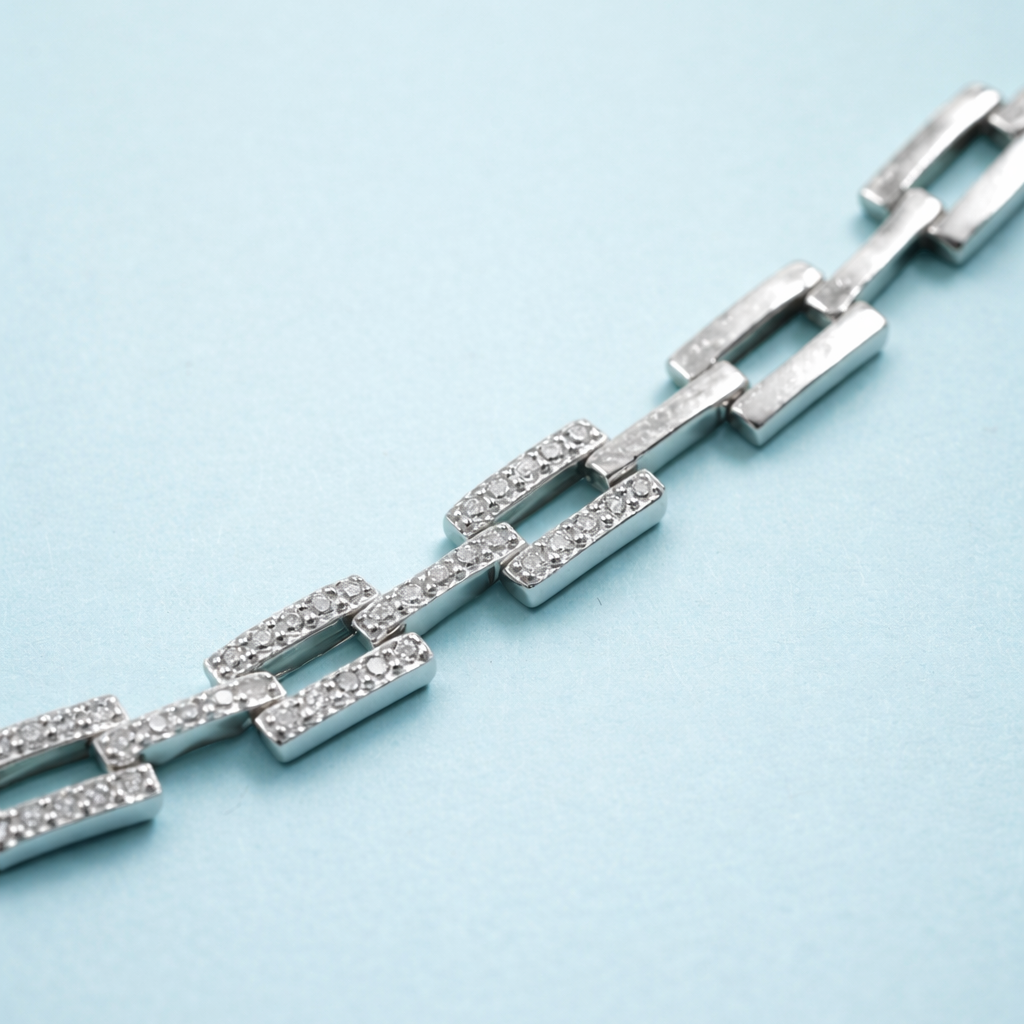 Geometric Link Diamond Bracelet – 925 Silver