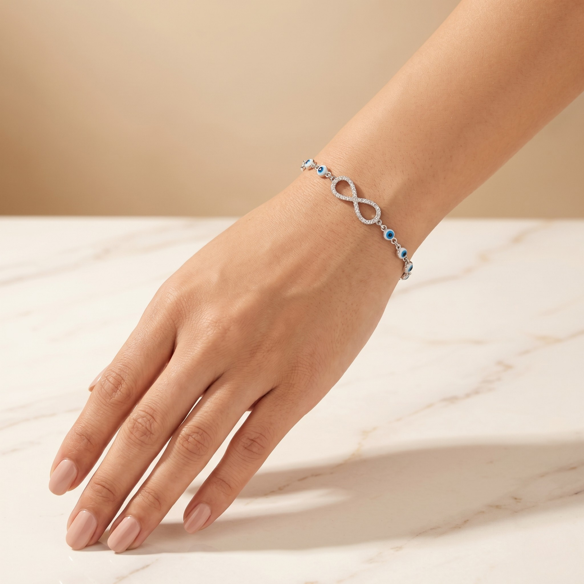 Infinity Evil Eye Bracelet for Her | 925 Silver | Zircon & Evil Eye Beads | Ruaab