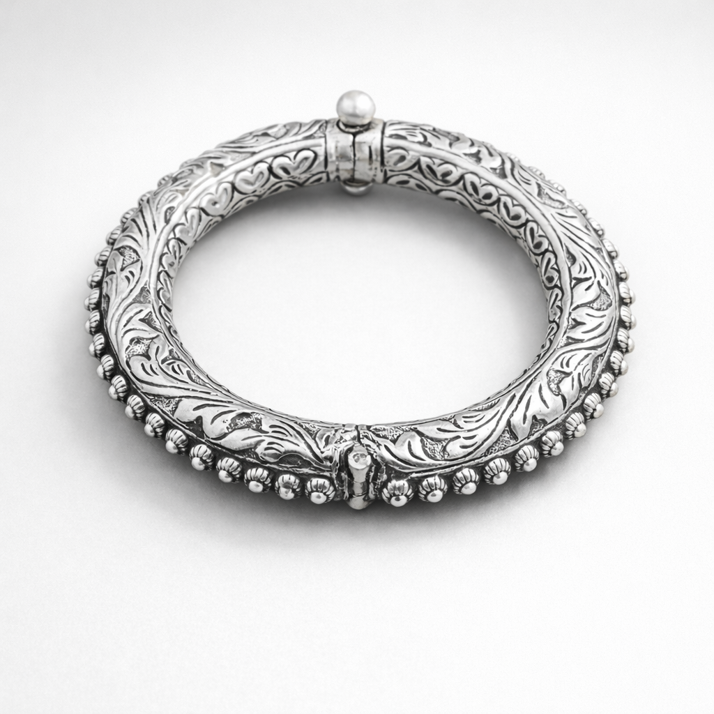 Rajwadi Beaded Kada for Men – 925 Silver - Antique Kada - Ruaab