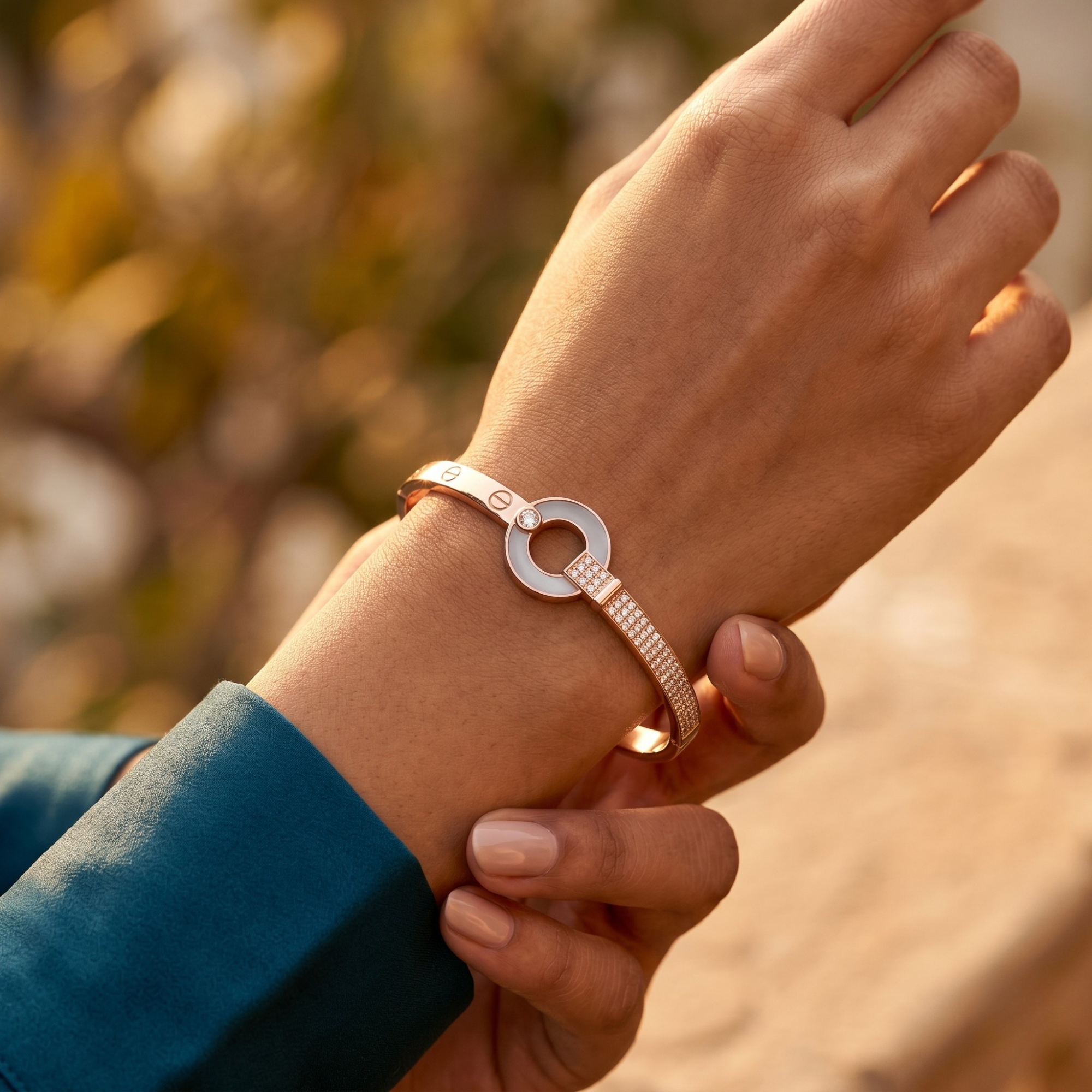 Orbit Luxe Kada – 925 Silver | Rose Gold Finish