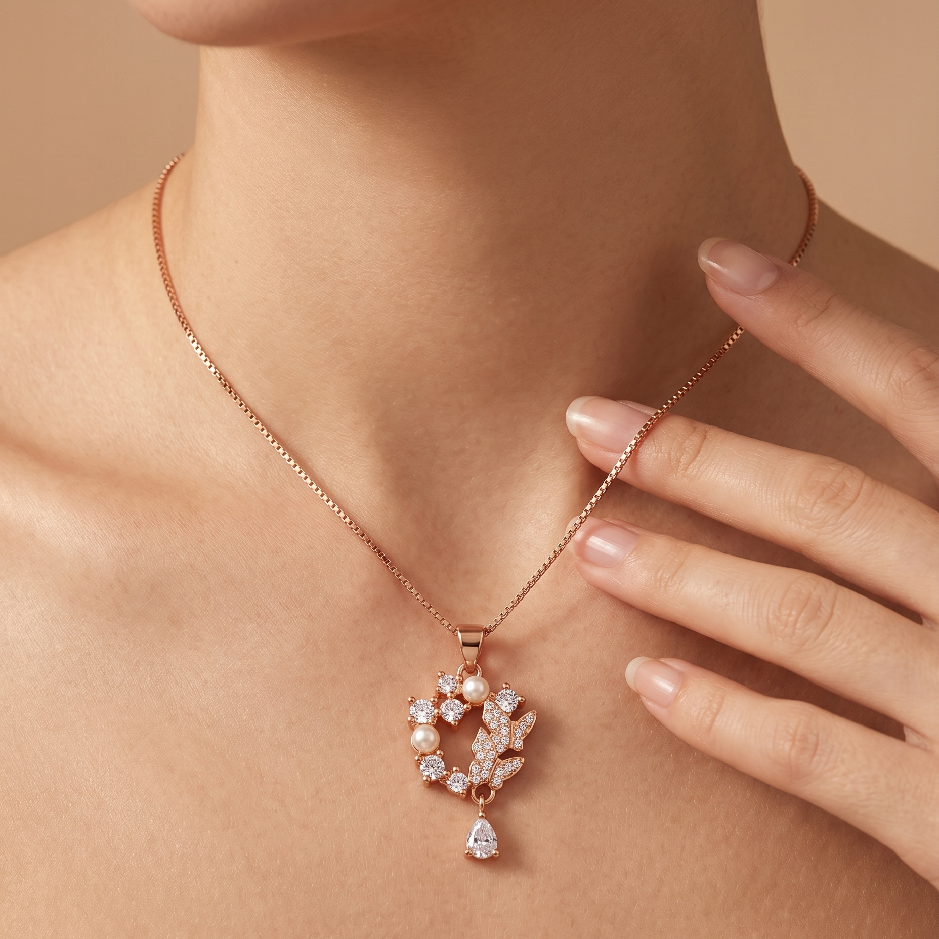 Pearl Leaf Drop Pendant Necklace – 925 Silver