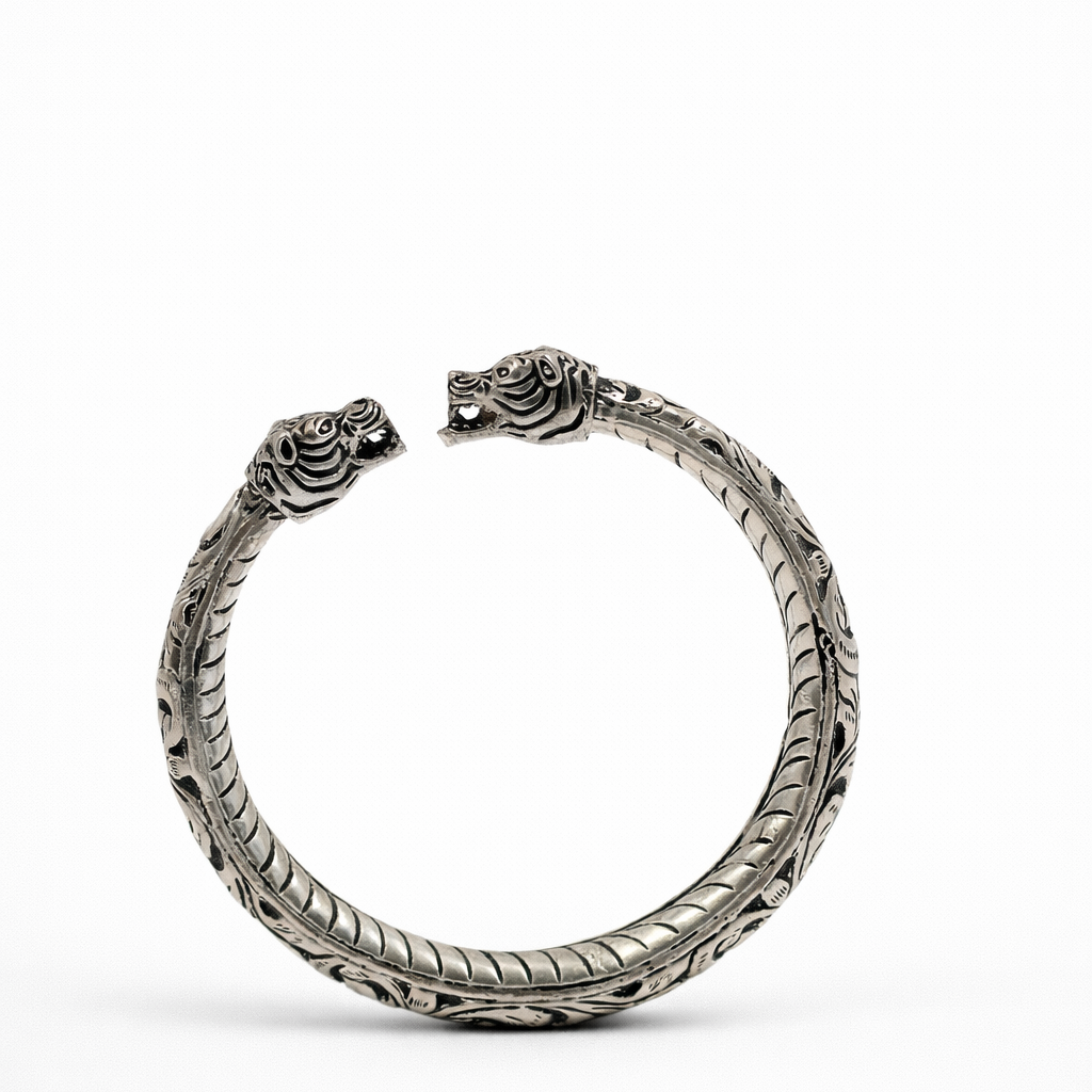 Rajwadi Tiger Head Kada – Ruaab Exclusive 925 Silver