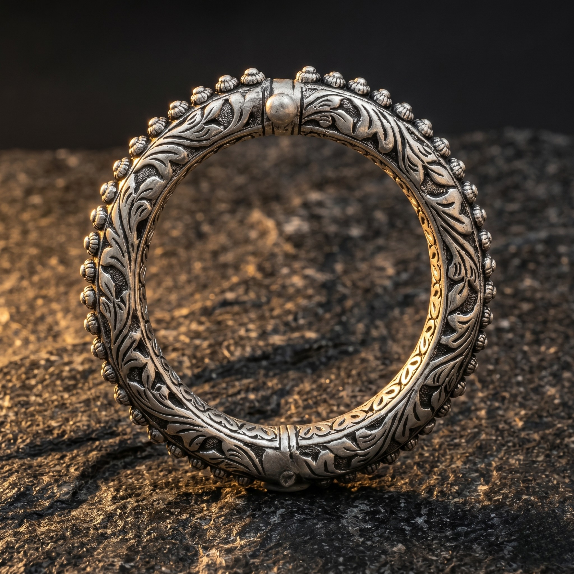 Rajwadi Beaded Kada for Men – 925 Silver - Antique Kada - Ruaab