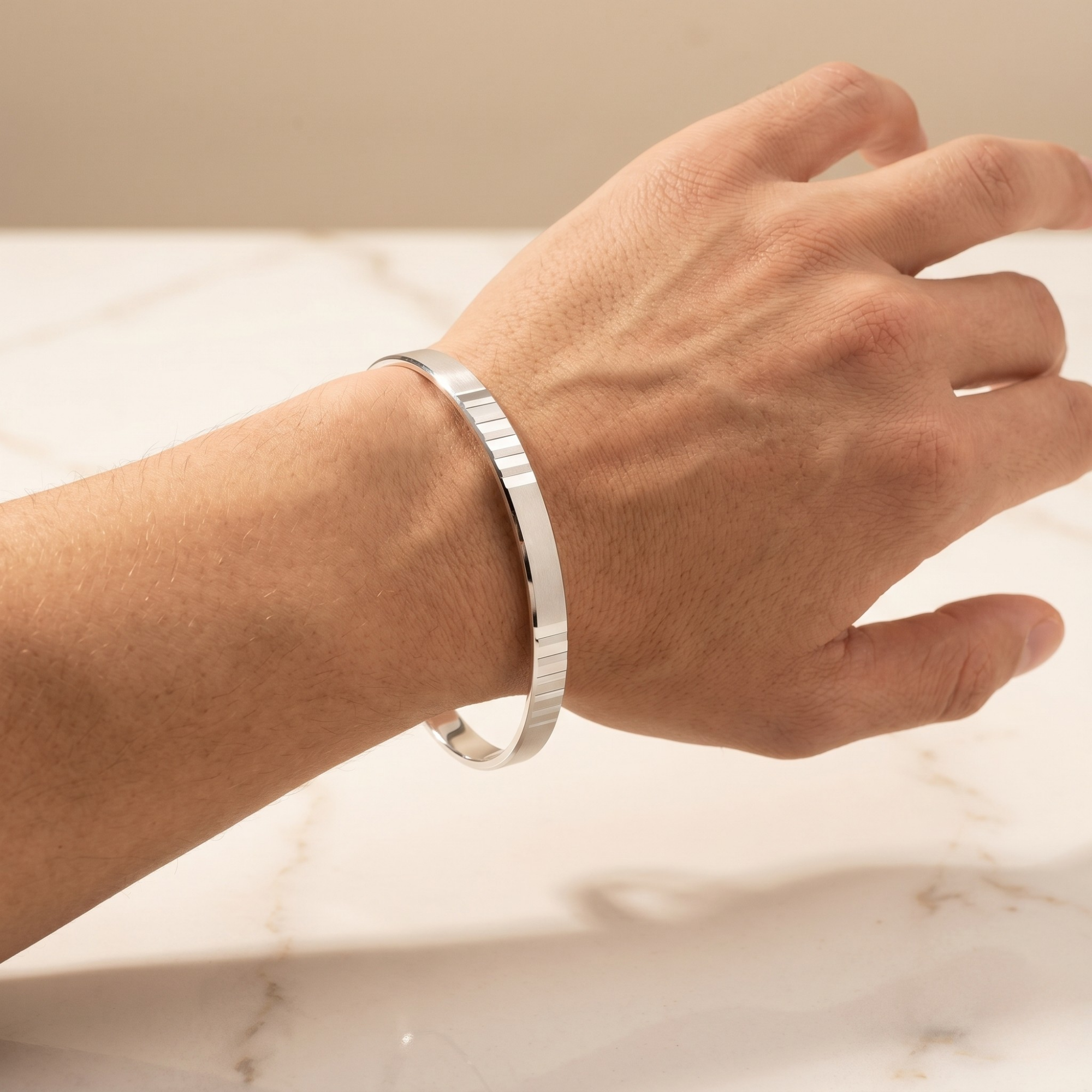 Ridged Cuff Kada | 925 Sterling Silver | Minimalist Men's Kada | Ruaab