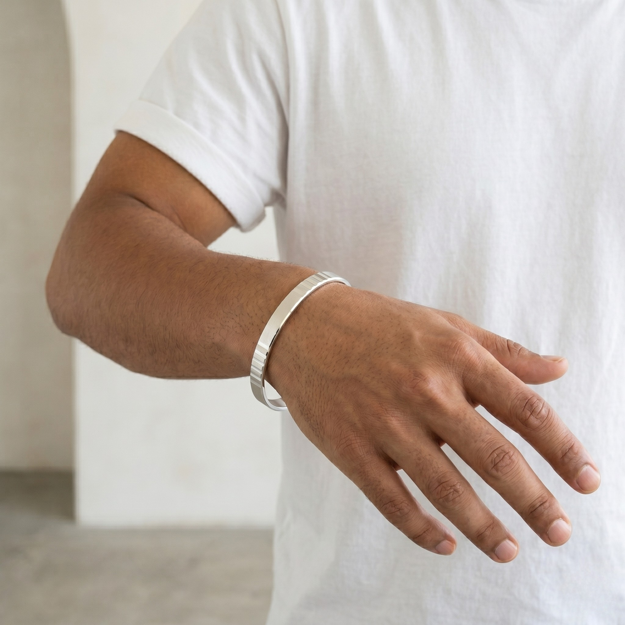 Ridged Cuff Kada | 925 Sterling Silver | Minimalist Men's Kada | Ruaab