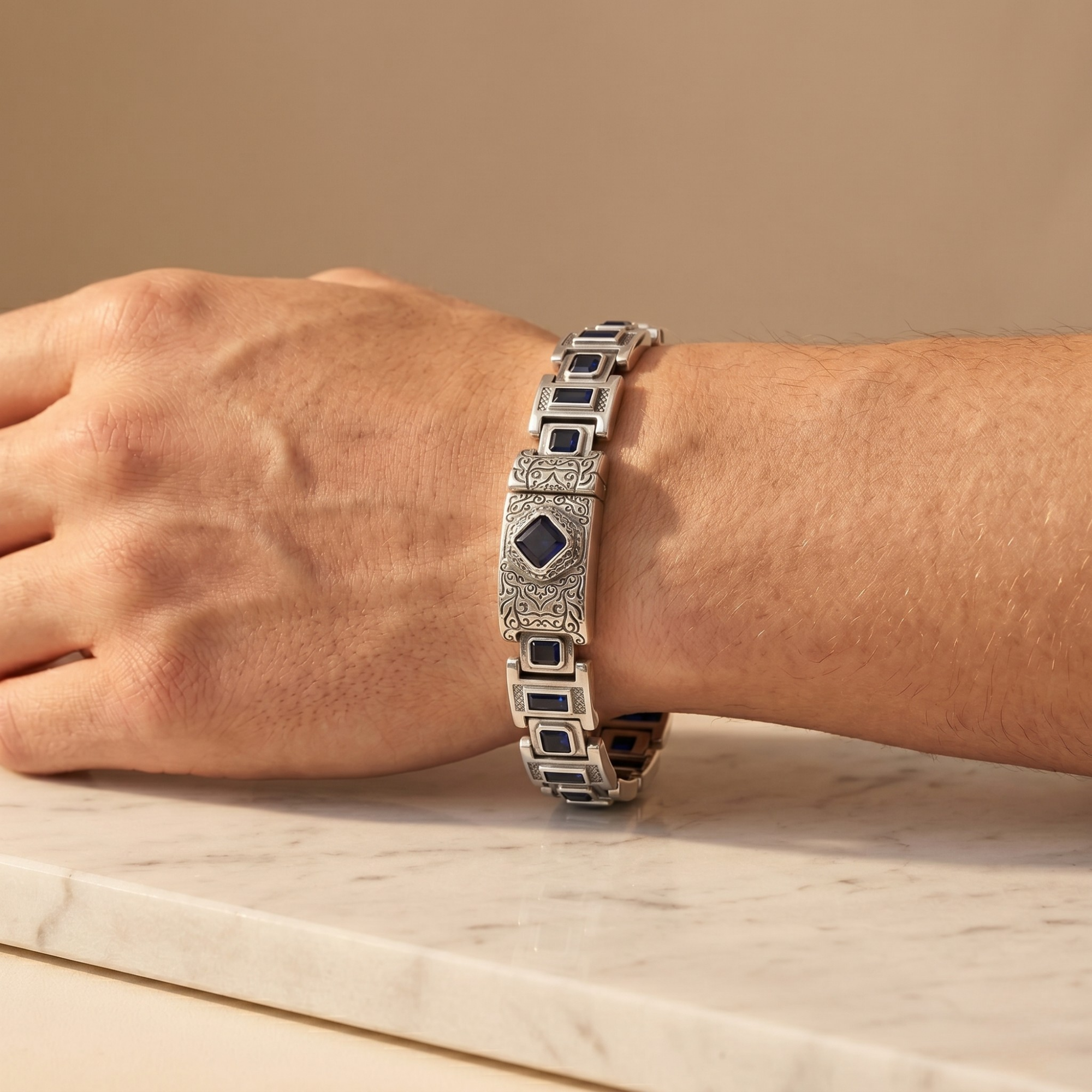 Royal Sapphire Link Bracelet – 925 Silver
