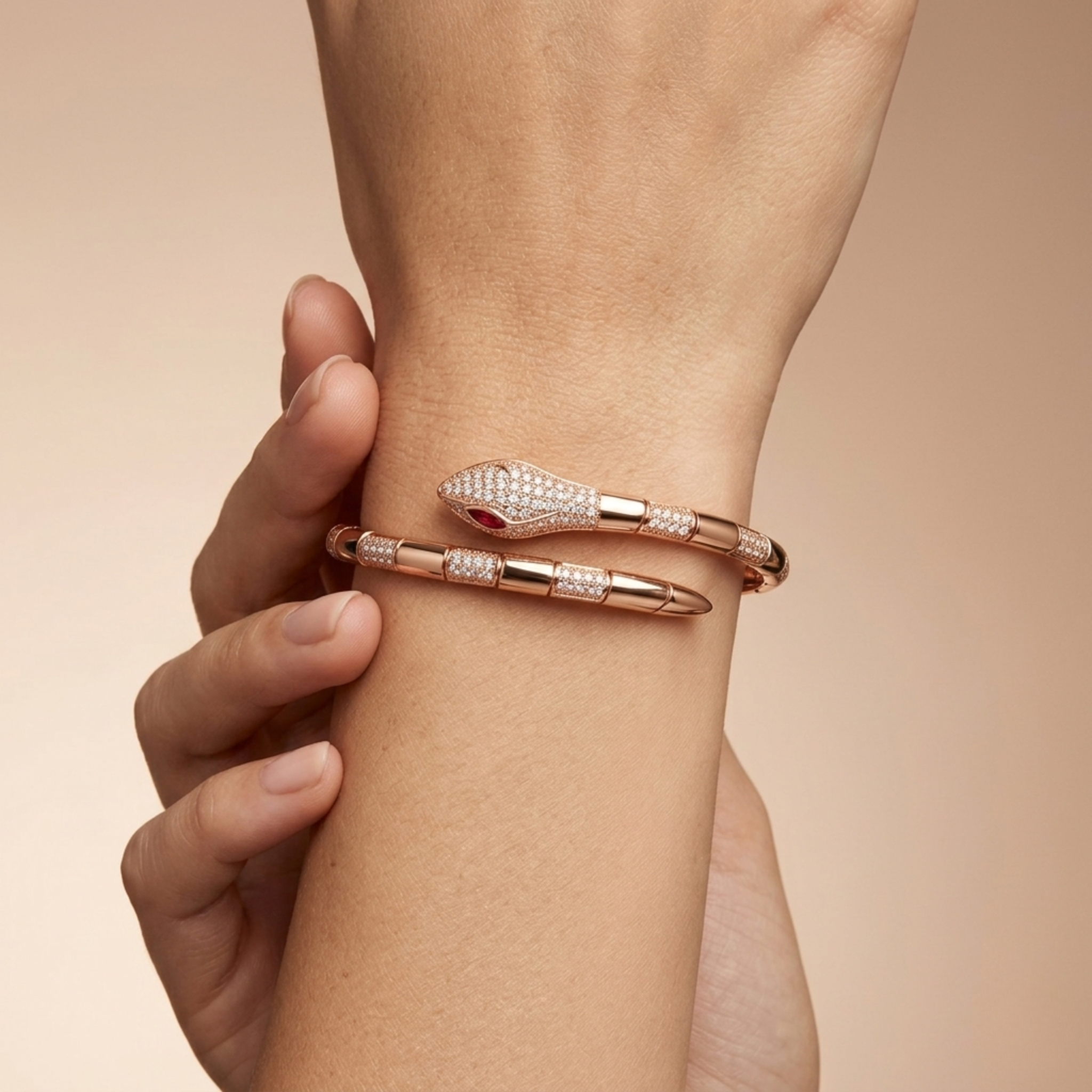 Serpent Luxe Kada – 925 Silver | Rose Gold Finish | Ruaab
