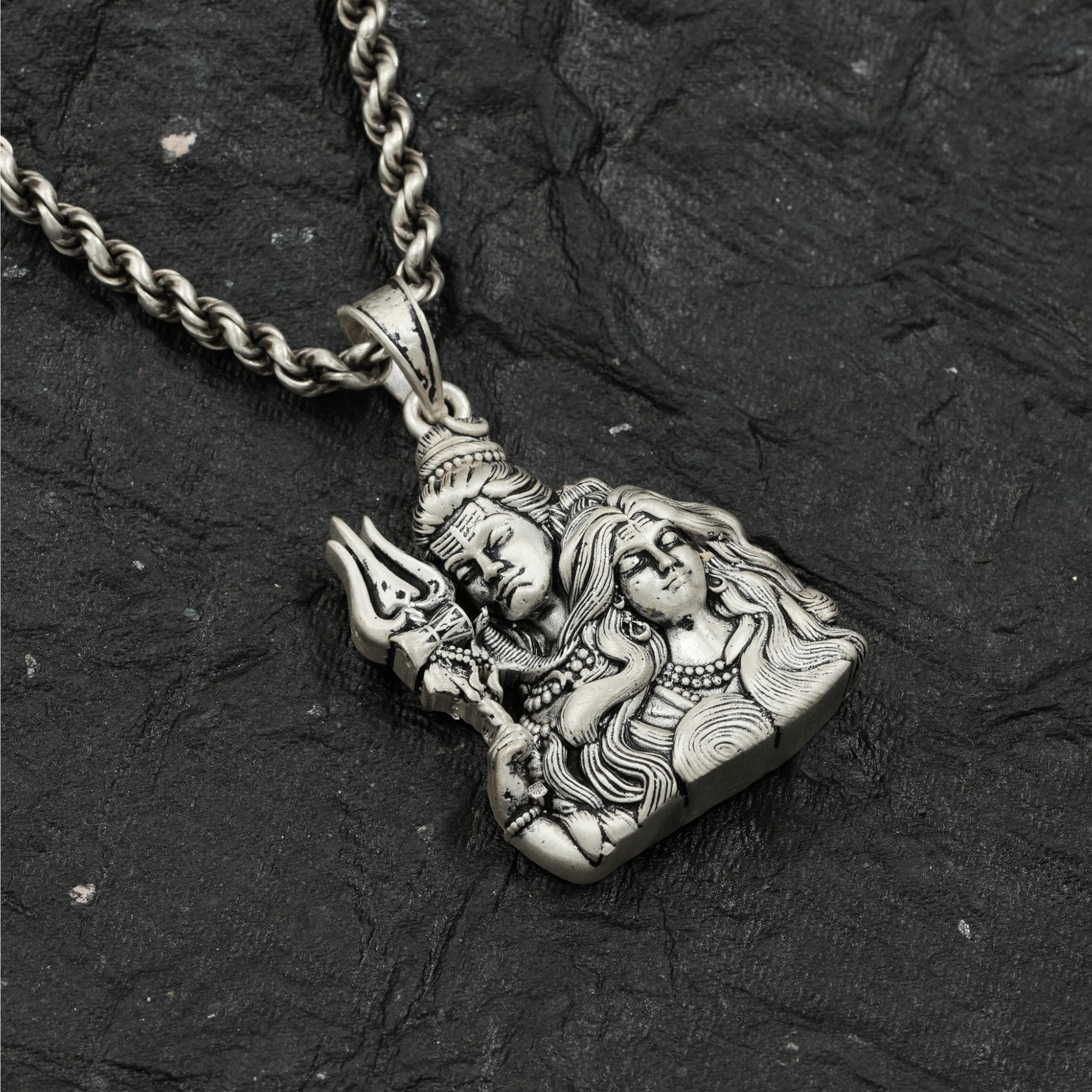 Shiv Parvati Antique Silver Pendant | 925 Sterling Silver | Spiritual Pendant for Men