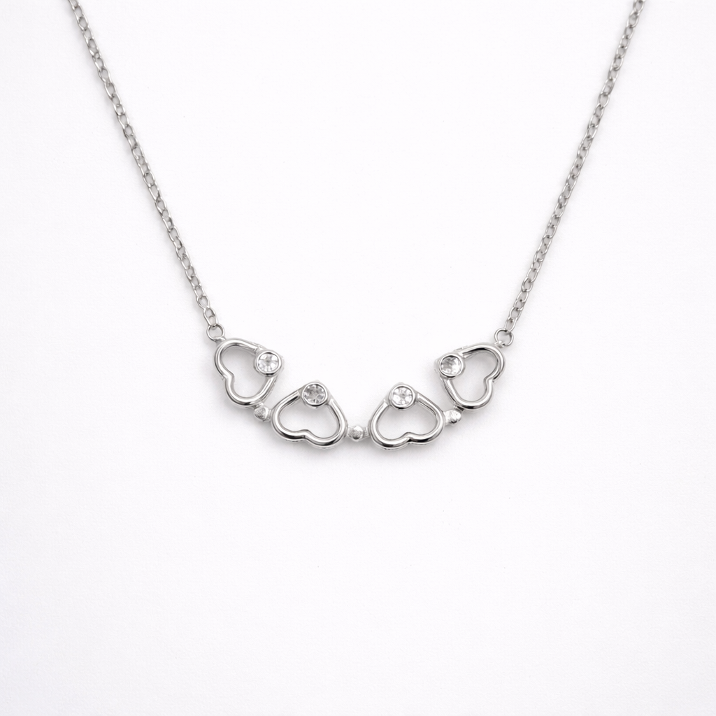 Amora 4-Heart Clover Magnetic Necklace – 925 Silver