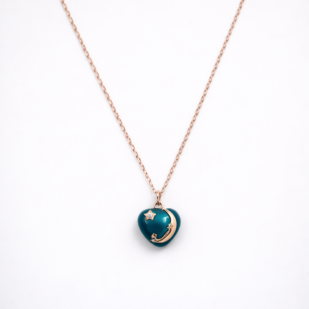 Celestia Heart Pendant – Moon & Star Design