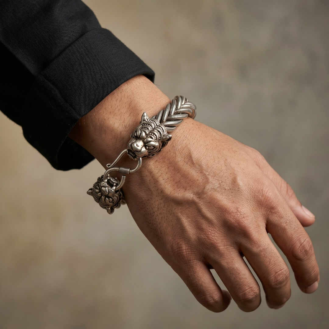 Tiger Sovereign Silver Bracelet | 925 Silver | Heavy Bracelet