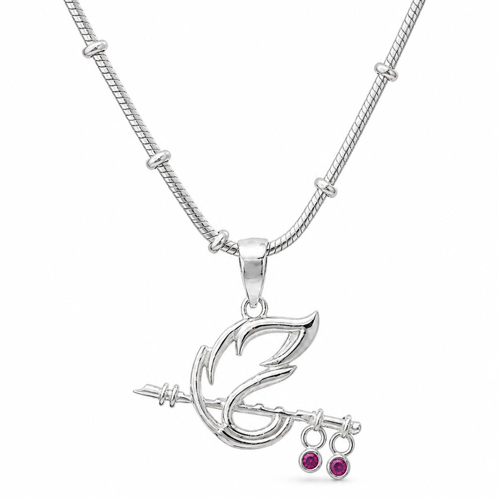 Trishul Peacock Feather Silver Pendant — 925 Sterling Silver | Charm Drops | Men & Women