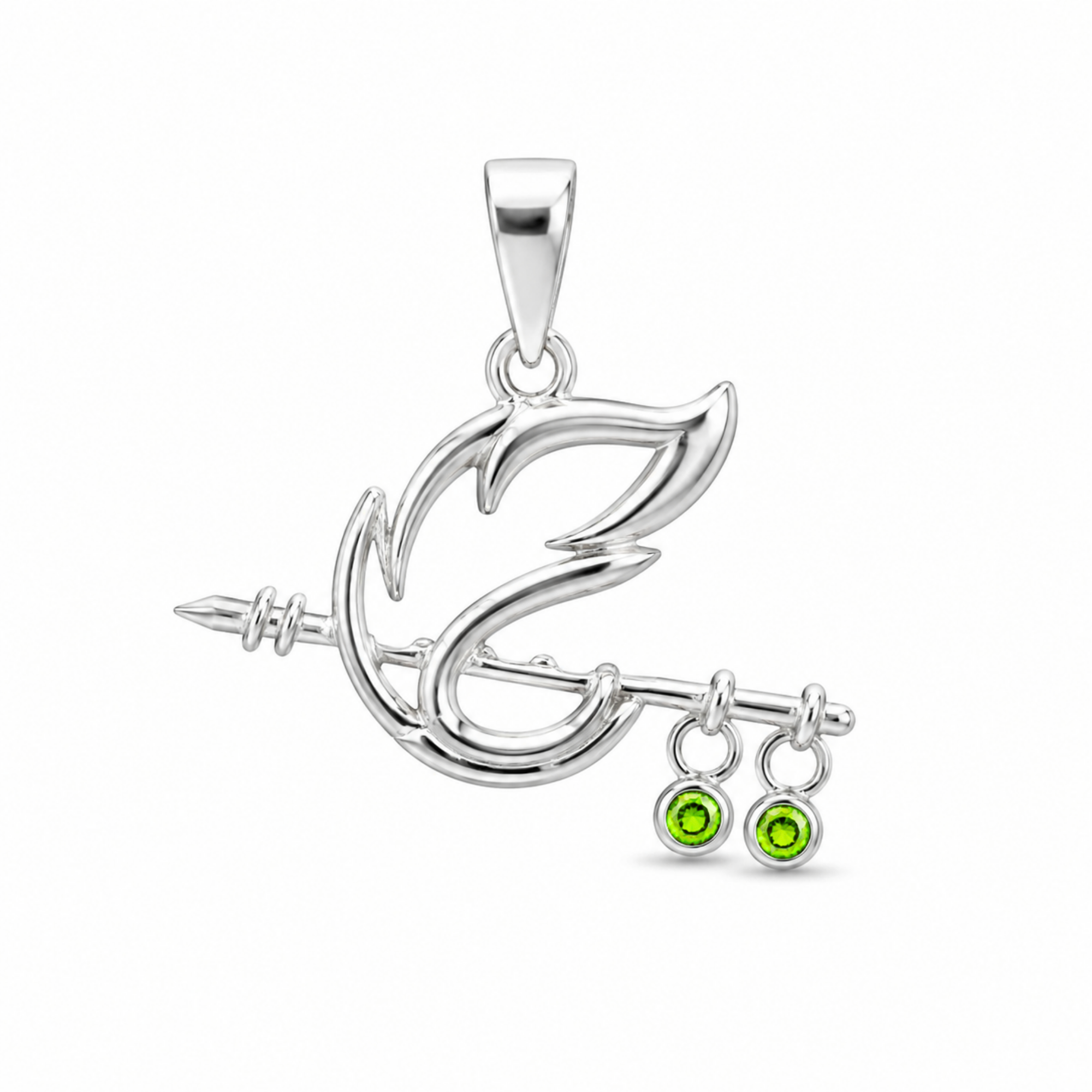 Trishul Peacock Feather Silver Pendant — 925 Sterling Silver | Charm Drops | Men & Women