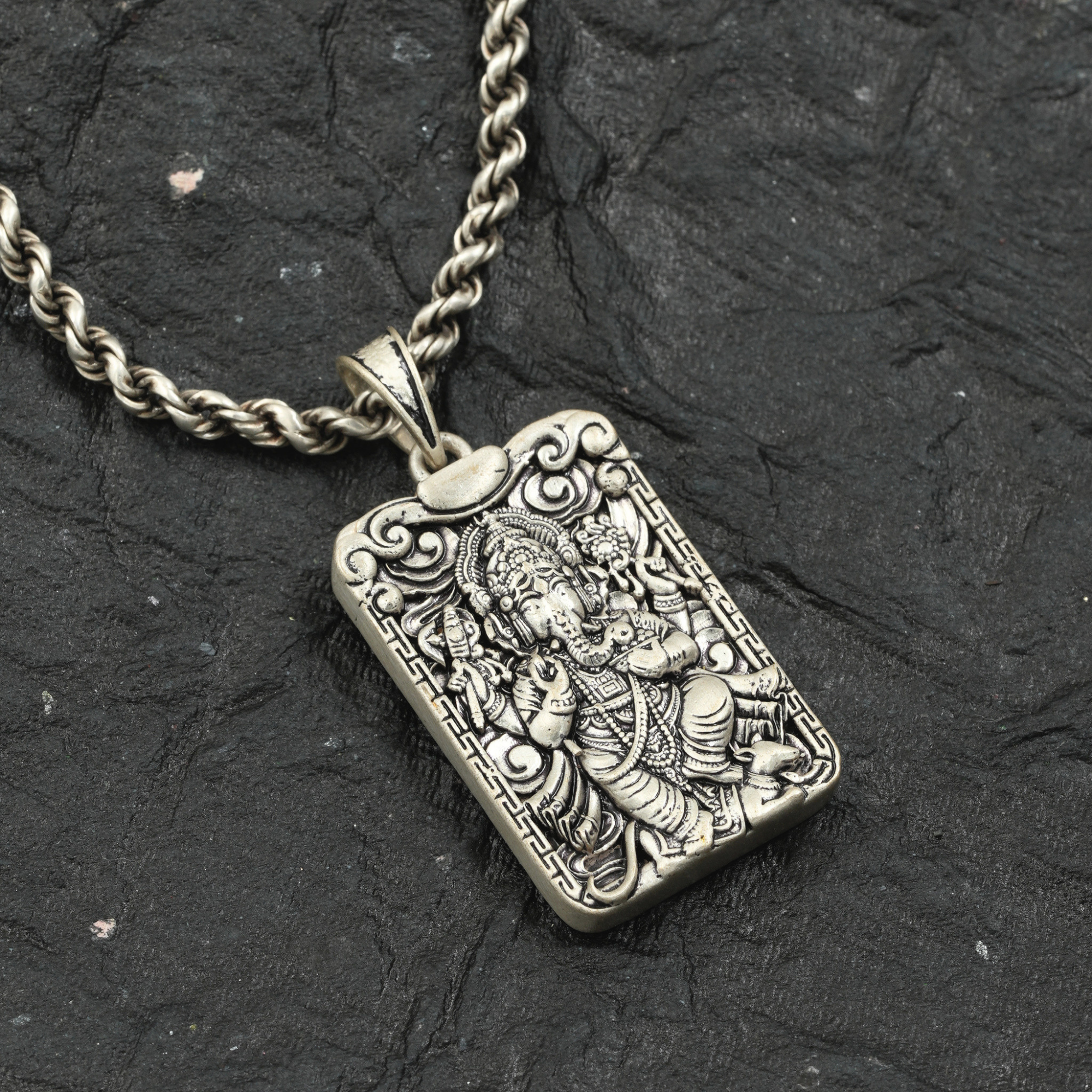 Shree Ganesh Antique Pendant  | 925 Sterling Silver | Spiritual Pendant for Men