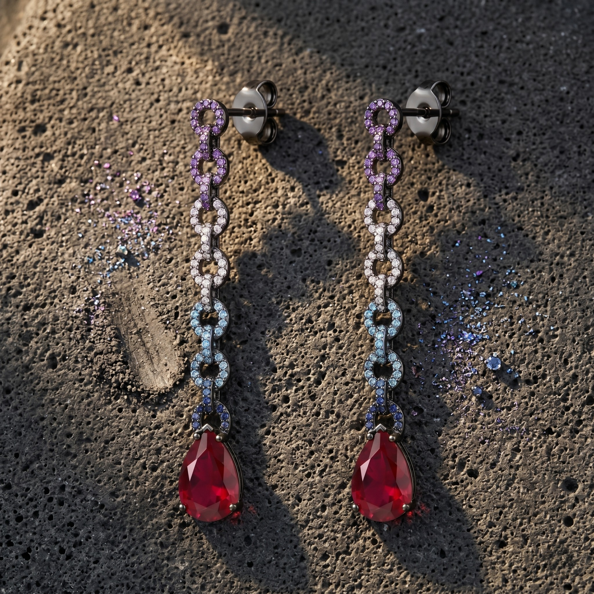 Prism Ruby Chain Drop Earrings