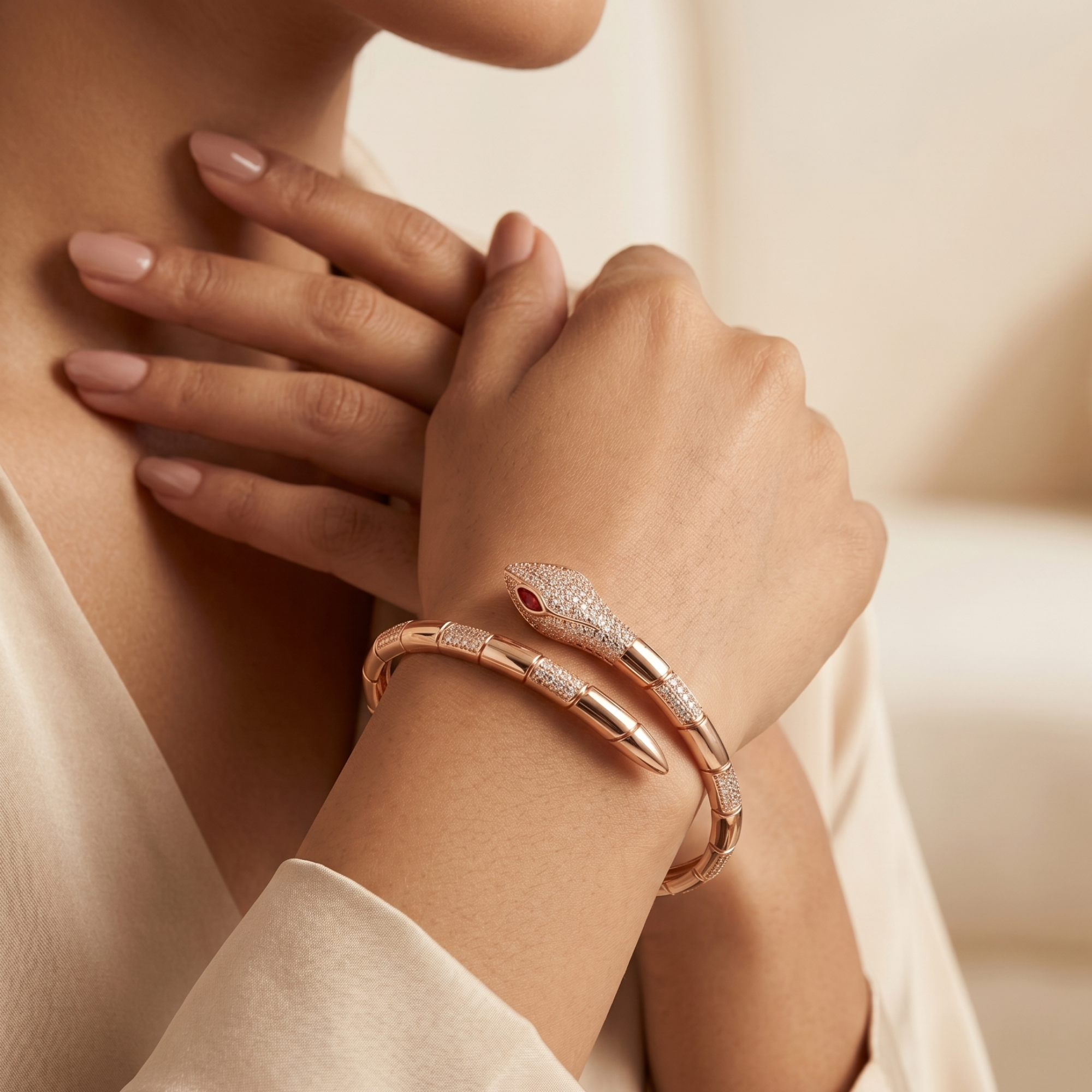 Serpent Luxe Kada – 925 Silver | Rose Gold Finish | Ruaab