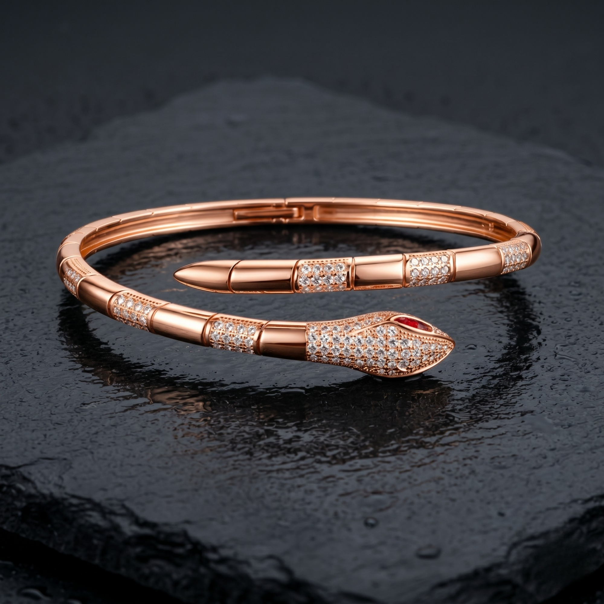 Serpent Luxe Kada – 925 Silver | Rose Gold Finish | Ruaab