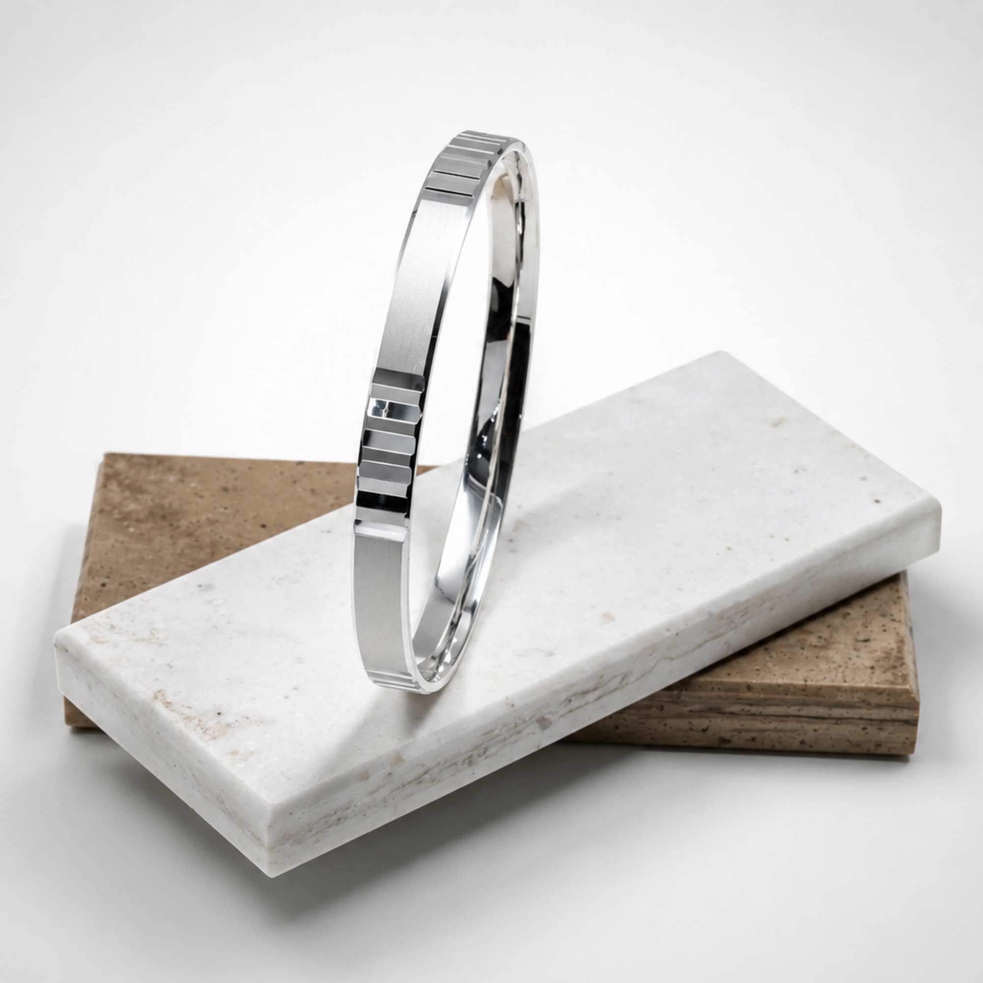 Ridged Cuff Kada | 925 Sterling Silver | Minimalist Men's Kada | Ruaab
